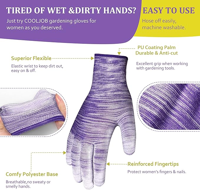 6 Pairs Breathable Gardening Gloves for Women and Men - Super Grip Multi-Purpose Work Gloves