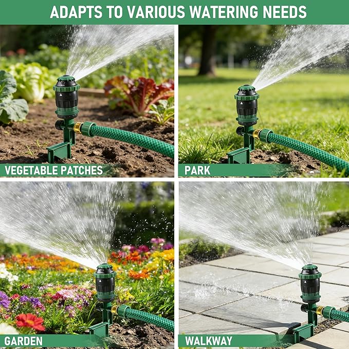 HOURLEEY Gear Drive Sprinkler for Yard, Heavy Duty 5-Pattern 360 Degree Rotary Water Sprinkler with Spike Base, Durable Lawn Sprinkler with 3/4 Inch Adapters for Large Area Garden