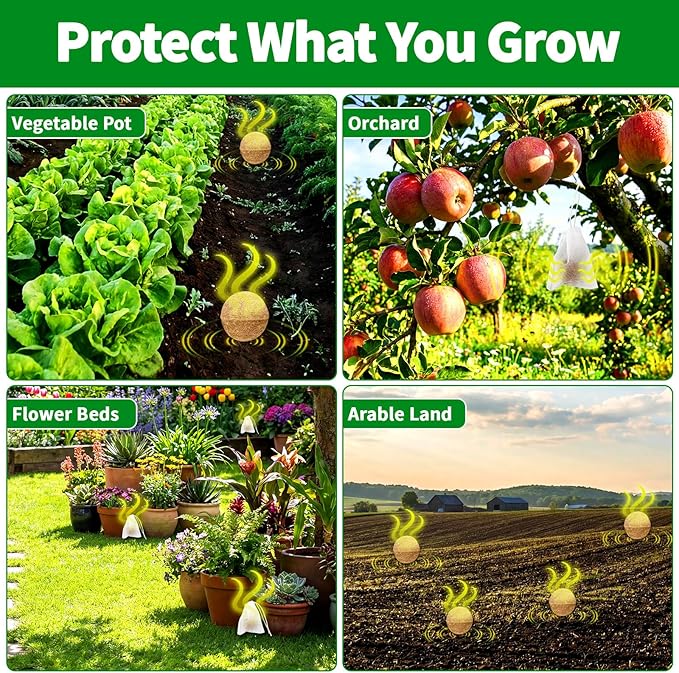 Deer & Rabbit Repellent Balls, 10 Pack Natural Plant-Based Formula with Peppermint & Garlic Oils, Long-Lasting Outdoor Animal Deterrent, Non-Woven Drawstring Pouches for Yard, Garden & Plants