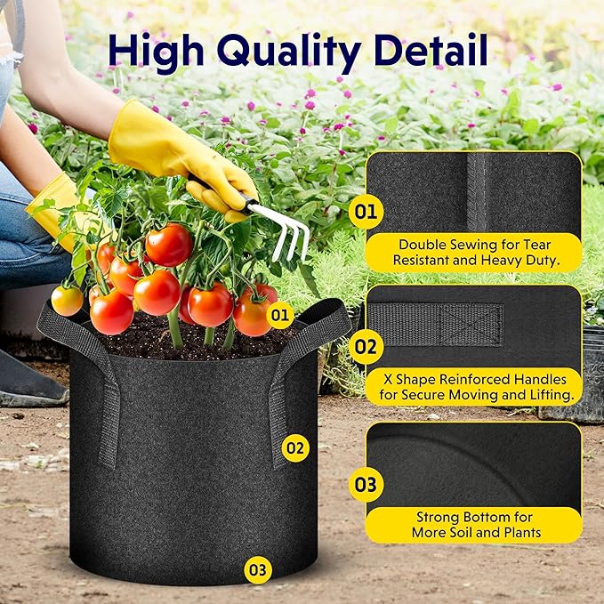 iPower 24-Pack 2 Gallon Grow Bags Heavy Duty Thickened Aeration Nonwoven Fabric Pots with Nylon Handles and 24 Labels, for Planting Vegetables, Fruits, Flowers, Black
