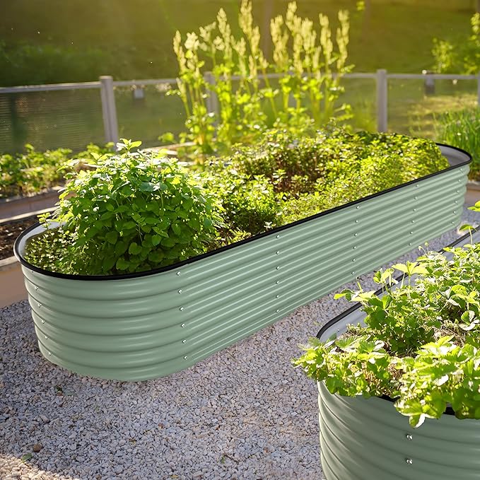 BlueWish 8x2x1.4FT Galvanized Raised Garden Bed, 17" H Raised Bed Outdoor for Plants, 9 in 1 Raised Garden Bed Kit, Metal Planter Box for Vegetables Flowers, Olive Green