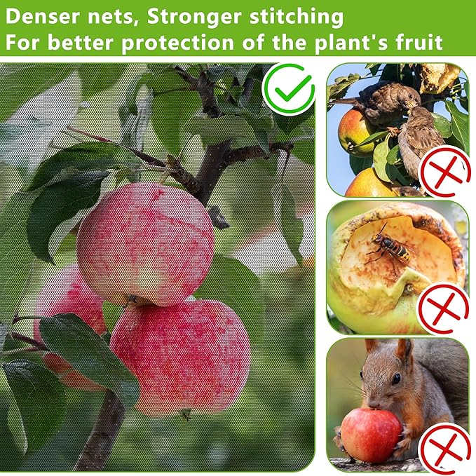 10.8 x 9.8 Ft Black Large Fruit Tree Netting with Zipper and Drawstring, Breathable Mesh Garden Bird Netting Plant Cover, Insect Bird Barrier Net Mesh for Protect Fruits Plants from Squirrel Bugs