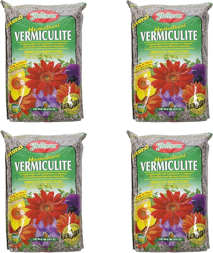 Hoffman Horticultural Vermiculite Lightweight Garden Soil Conditioner for Aeration and Moisture Retention, 18qt, 4 Pack