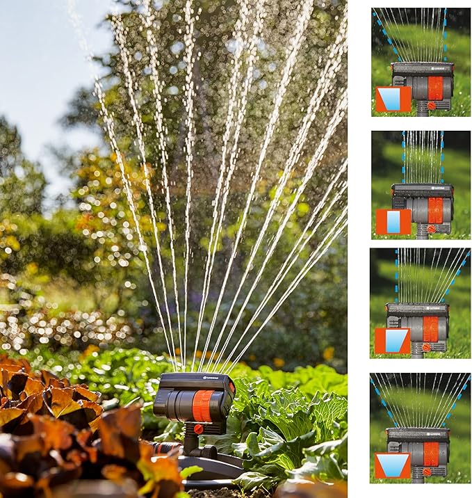 GARDENA 20575 | Up to 2300 sq ft - ZoomMaxx Adjustable Oscillating Sprinkler on Metal Step Spike for Watering Large Area Lawn with US Hose Threads, Yard and Garden. Gardena Quick Connects