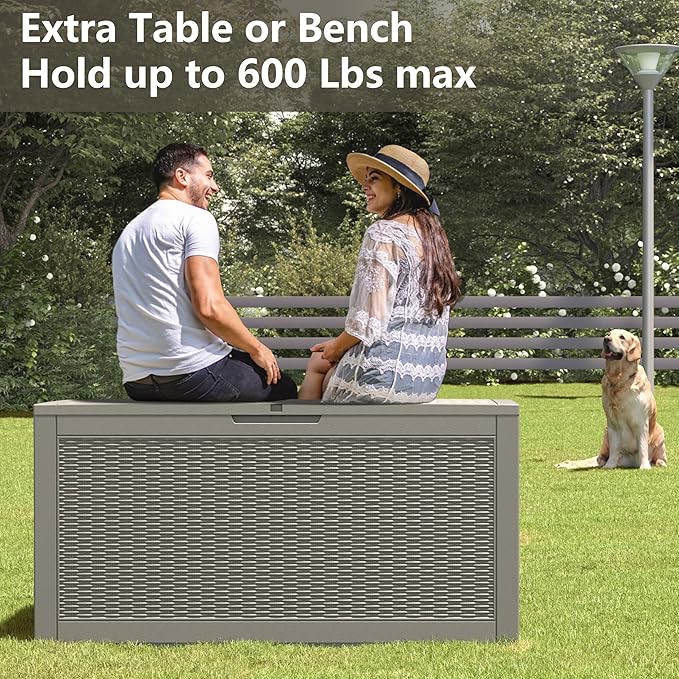 Oudoor Storage Deck Boxes Waterproof, Waterproof and UV Resistant Outdoor Storage Box Lockable Lid for Delivery Box, Indoor, Garden Tools, Pool Supplies, Patio (Grey, 110 Gallon)