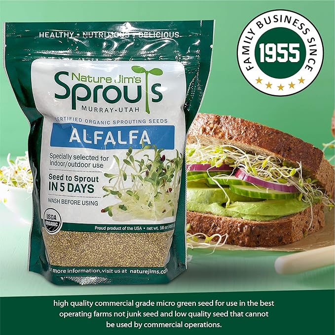 Nature Jims Organic Radish Sprout Seeds – 16 Ounce Premium Non-GMO Radish Seeds for Sprouting, Rich in Vitamins, Minerals, Fiber & Protein – Microgreen & Sprout Seeds for Home Growing