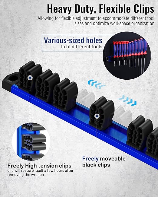 WORKPRO Magnetic Screwdriver Organizer and Wrench Organizer, Aluminum Rail Magnetic Tool Organizers, Tool Holder, Tool Box Organizers, 12-Slot Screwdriver and Wrench Holder (Tools not Included)