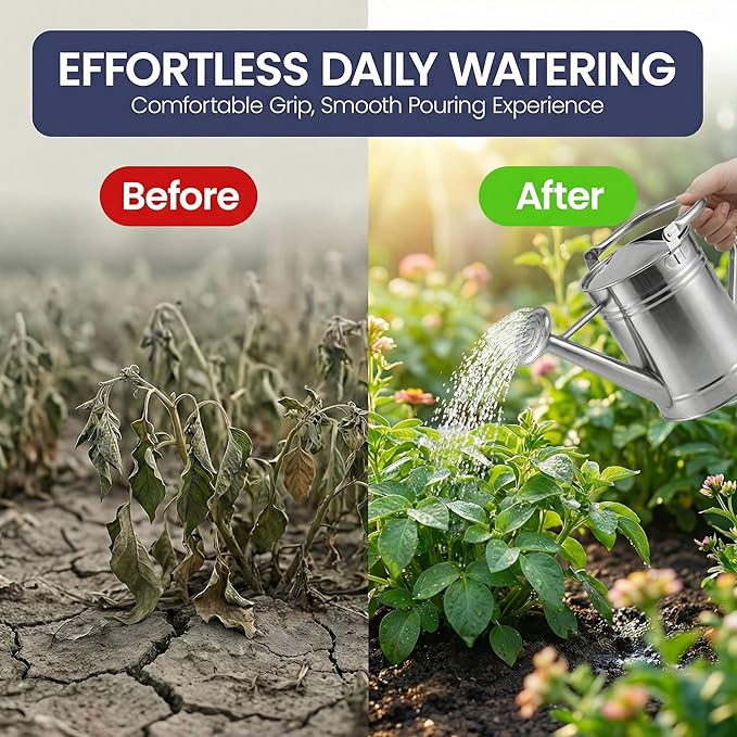 Gardenised 1 Gallon Galvanized Metal Watering Can with Removable Long Spout & Sprinkler Head for Indoor & Outdoor Use Ideal for Garden Flowers Plants Houseplants Modern Home Accessories, Silver- Tone