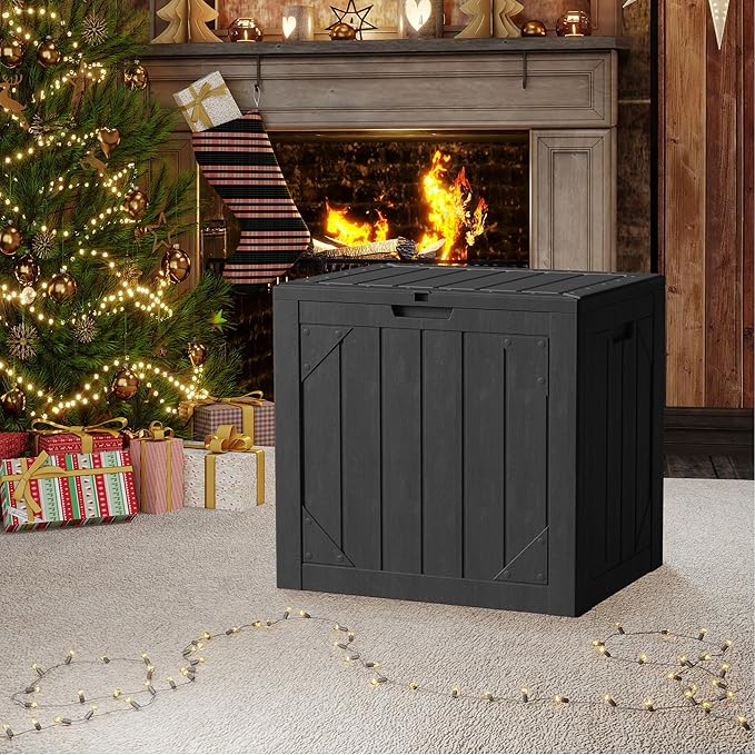 30 Gallon Resin Deck Box, Waterproof Outdoor Storage Box for Patio Furniture Accessories, Garden Tools, Indoor Storage for Cushion, Matte Black