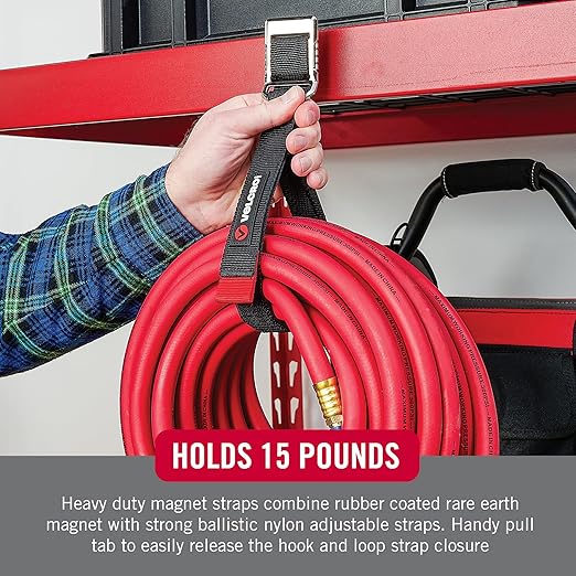 VELCRO Brand Heavy Duty Magnetic Storage Strap, Magnetic Hooks with Straps, Holds 15lbs, These Small Gifts for Men Simplify Storage on Any Metal Surface and Organize Tools and Cords Instantly