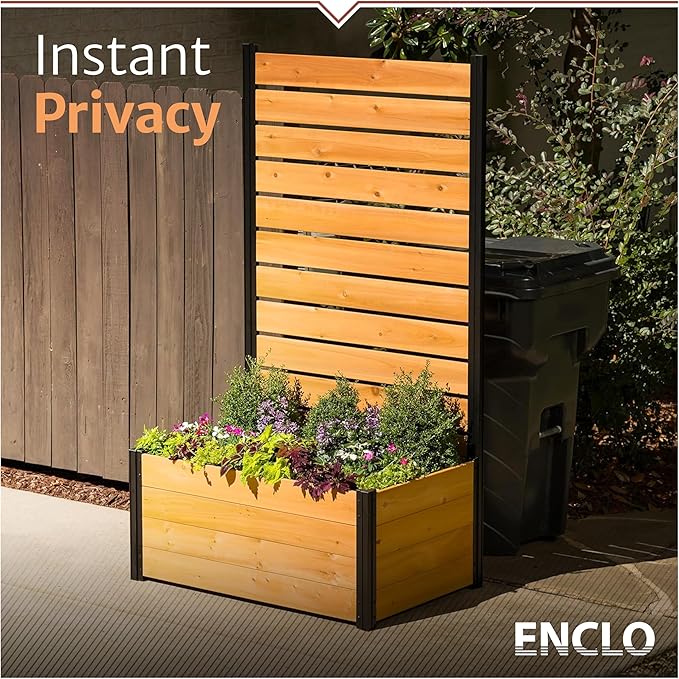 6ft H x 3.3ft W x 2.1ft L (1 Screen w/Planter) Freestanding Enclo Concord Cedar Wood Privacy Fence Screen with Planter Box, Outdoor Wood Privacy Screen Panel for Patio, Raised Garden Bed, EC18037