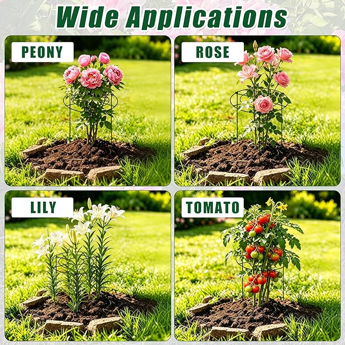 3 PCS 30"H x 13.8"D Peony Cages and Supports, Large Grow Through Plant Supports for Outdoor Plants, Heavy Duty Metal Peony Support Cage Plant Brace Flower Support Rings for Vegetables Roses Tomatoes