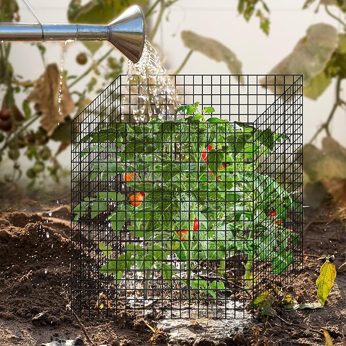 24 Pics DIY Metal Plant Protectors from Deer, Garden Fencing Animal Barrier Size 11.8 * 11.8 inches, Mesh Plant Cage Chicken Wire Cloche for Plants with Stakes and Nylon Cables (24 Pcs)