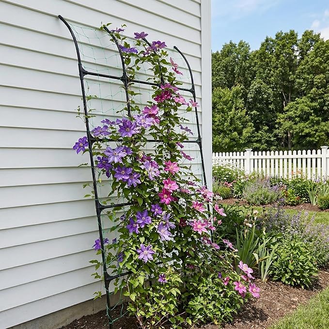 7.2ft Leaning Garden Trellis, No-Drill Lean-to Design for Climbing Plants | PE-Coated Galvanized Steel Plant Support for Flowers & Vegetables, Rust-Proof & Space-Saving Vertical Gardening