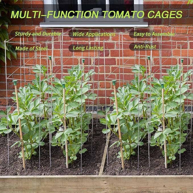 Hicarer 16 Pack Square Tomato Cage Heavy Duty Tomato Cages for Garden Vegetable Plant Trellis Stakes Plant Support Stake Tower for Climbing Vegetables Plants Flowers Fruit (11.5 x 46 Inches,Silver)