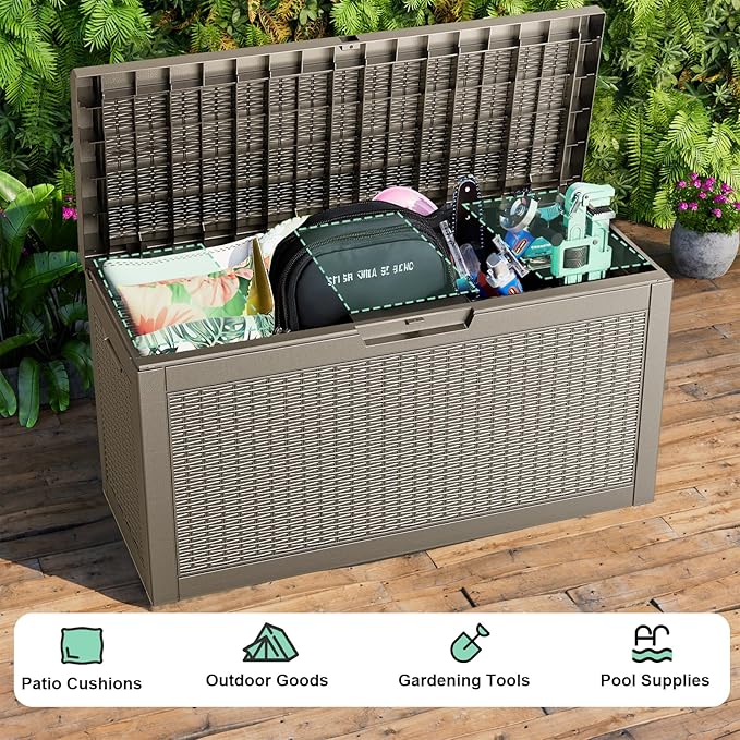 60 Gallon Deck Box,Waterproof Resin Outdoor Storage Box for Patio Furniture,Outdoor Cushions,Garden Tools and Pool Supplies,Weatherproof(Grey,60Gallon)