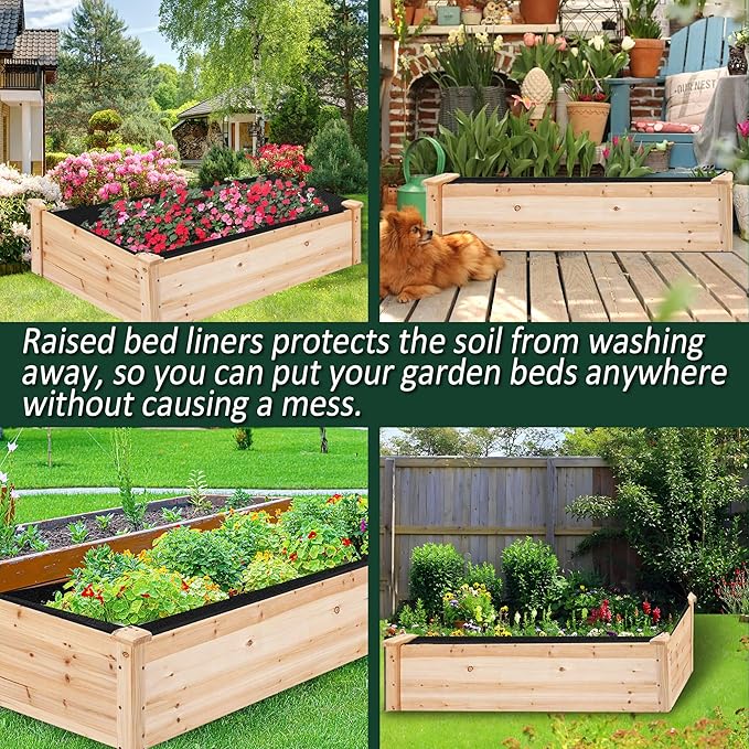 1PCS Raised Garden Bed Liner Fabric Raised Garden Bed Breathable Drainage Rectangle Grow Bags with Handles Fabric Garden Bed for Outdoor Garden Bed Holds Soil - 6ft x 3ft x 1ft