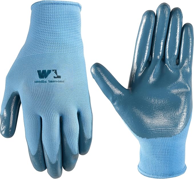 Wells Lamont Women's Blue Nitrile Coated Work and Gardening Gloves, Medium (497M-400)