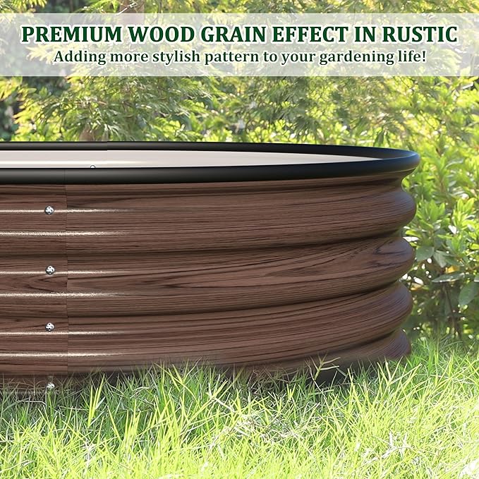 BlueWish 8x2x1FT Raised Garden Bed, 11.1” H Galvanized Raised Garden Bed with Bottomless, Rubber Strip, 9-in-1 Modular, Raised Planter Box Outdoor for Vegetable, Flower, Rustic Brown