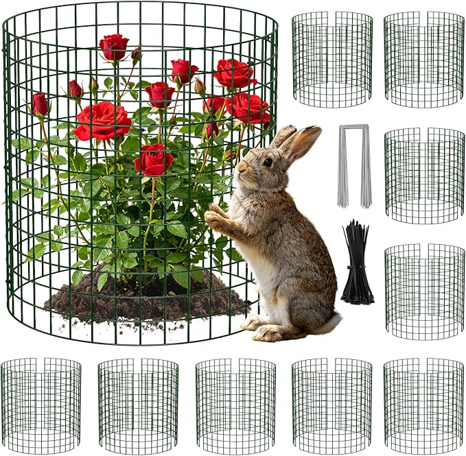 Unves 10 Set Plant Protectors from Animals, 30 Pcs 12" x 12" Wire Plant Cages for Outdoor Plants-Covers Protect Vegetables Flowers from Animals, Prevent Rabbit & Chicken Entering