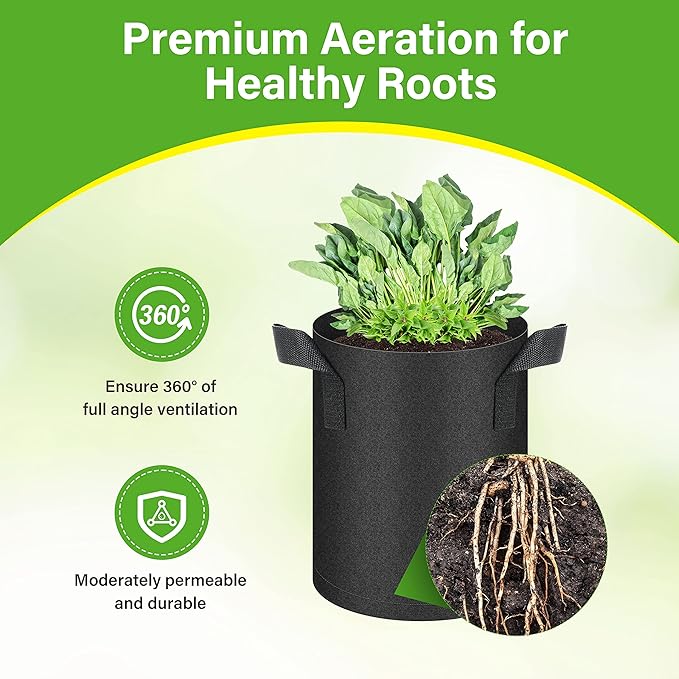 HealSmart 6-Pack 1 Gallon Nonwoven Grow Bags, Aeration Fabric Pots with Handles, Suitable for Garden Fruits, Vegetables and Flowers, Black