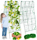 Pack 2 Heavy Metal Garden Trellis for Climbing Plants with Trellis Netting & Garden Clips, A-Frame Cucumber Trellis for Raised Bed