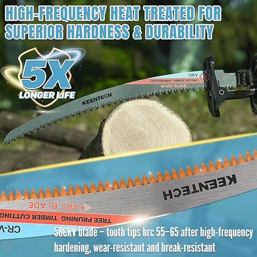KEENTECH 15 Inch Arc-Shaped Reciprocating Saw Blades for Wood Cutting & Tree Pruning, Cr-V Steel, 6 TPI Triple-Ground Japanese Teeth for Ultra-Fast Wood Cutting, Fits Most Reciprocating Saws, 3-Pack