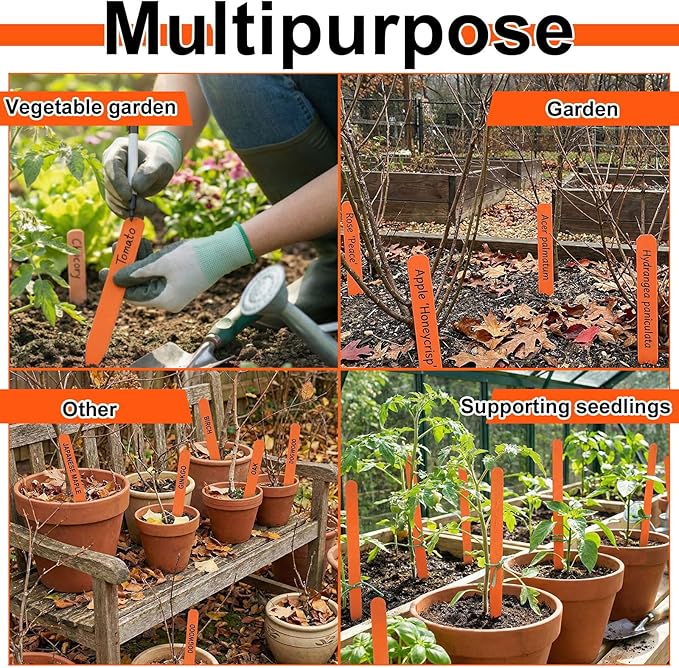 Weysat 100 Pcs 12" Wood Plant Labels for Field or Containers Plant Tags Wood Garden Labels for Seedling Stakes Markers Nursery Seed Tags with Smooth Surface for Pot Herbs Flowers Vegetables (Orange)