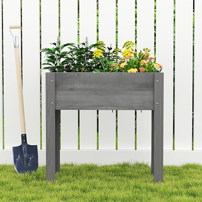 Raised Garden Bed with Legs, 31x16x31'', Outdoor Wood Elevated Planter Box, Grey Cedar, Thick Legs, w/Liner