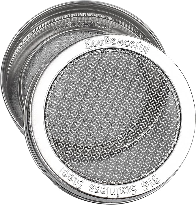 2 Pack ONE-PIECE 316 Stainless Steel One-Piece Sprouting Lids for Regular Mouth Mason Jar Ball Kerr - Strainer lids - Rust-Proof, BPA-free