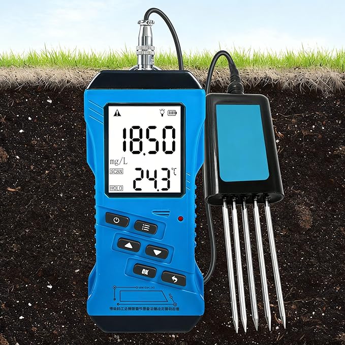 All-in-One Soil Tester Kit,7 in 1 Digital Meter for NPK, pH, Moisture, EC, Temperature & Conductivity,High Sensitivity Soil Fertility Test for Lawn, Farm & Indoor/Outdoor Plants