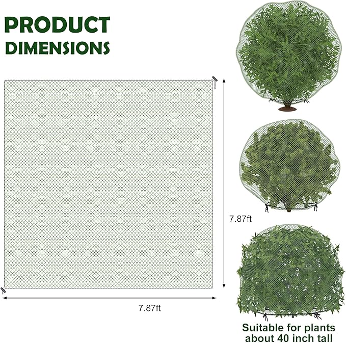 codree 2 Pcs Deer Netting for Shrubs- 7.8 x 7.8 Ft Deer Plant Netting Cover- Reusable Garden Plants Mesh Netting to Protect Undershrub Plant from Deer, Birds and Other Animals