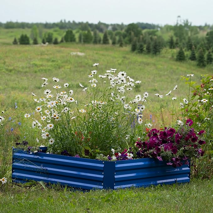 Sunnydaze Galvanized Raised Garden Bed - Metal Raised Bed for Gardening - Outdoor Planter Box for Flowers, Plants, and Vegetables - Blue - 12” H Square