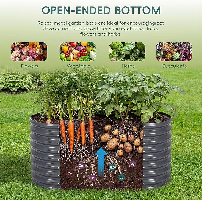 AHEONLAR 3PCS 3x2x2ft Galvanized Raised Garden Beds Outdoor, Oval Raised Beds for Gardening Metal Planter Boxes for Planting Vegetables, Fruit, Herb, Gray
