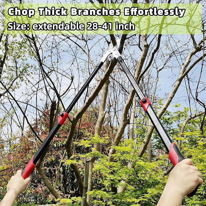 YRTSH Loppers Branch Cutter Heavy Duty Tree Trimmer, Extendable 28-41" Tree Pruner with Compound Action, Tree Cutter with 2 Inch Clean Cut Capacity Chop Thick Branches Effortlessly