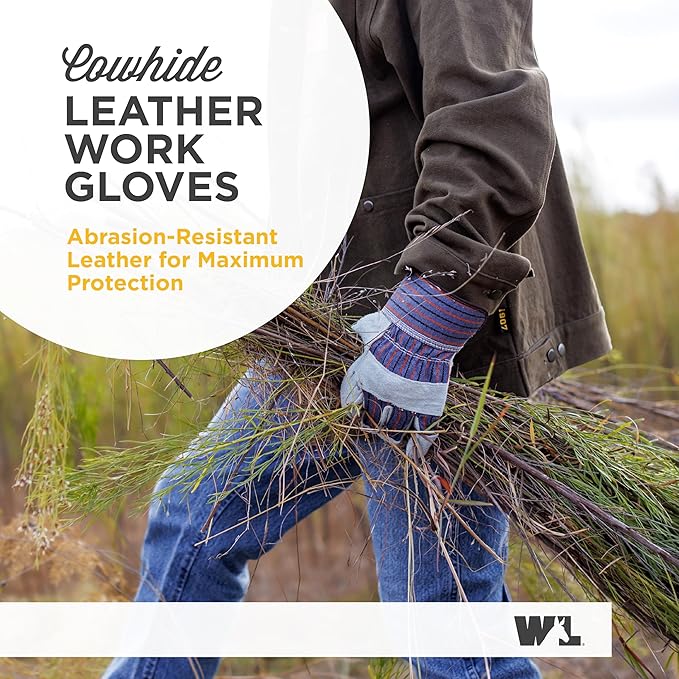 Wells Lamont 2 Pair Pack Men's Leather Work Gloves with Heavy Duty Reinforced Palms, Large (4006N-WNW), Grey