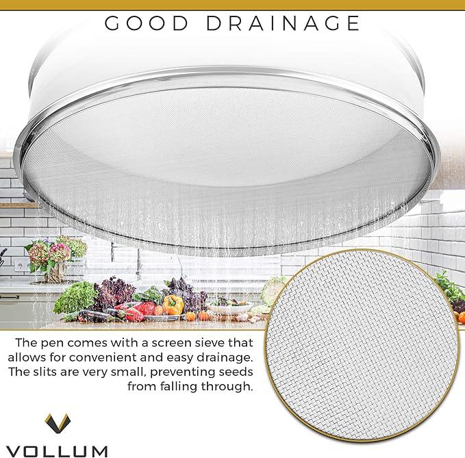 Vollum Stainless Steel Seed Sprouting Tray | 8 Inch Sprout Growing Kit | Growing Fresh Wheat Grass, Organic Broccoli Sprouts, Alfalfa Seeds, Mung Beans, Fenugreek | Plant Germination Kits