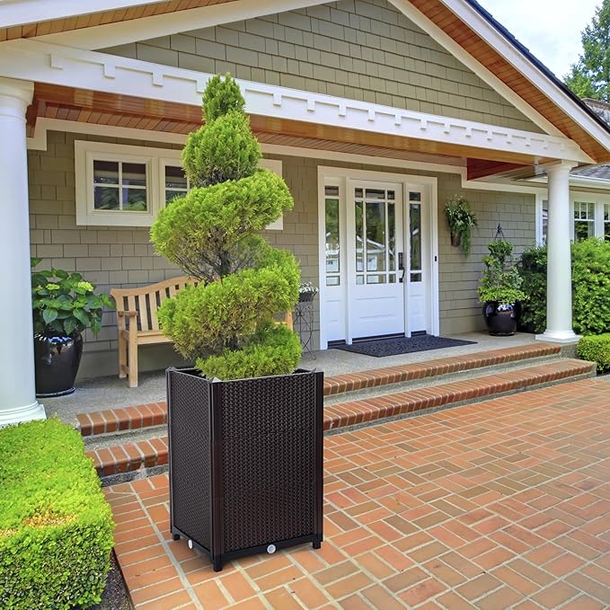 D'vine Dev Raised Patio Planter Box - Elevated Planter with Drainage Plug Raised Garden Beds for Growing Flowers, Herbs, Vegetables - Outdoor Standing Gardening Kit, Set of 4, RGB-D-4N