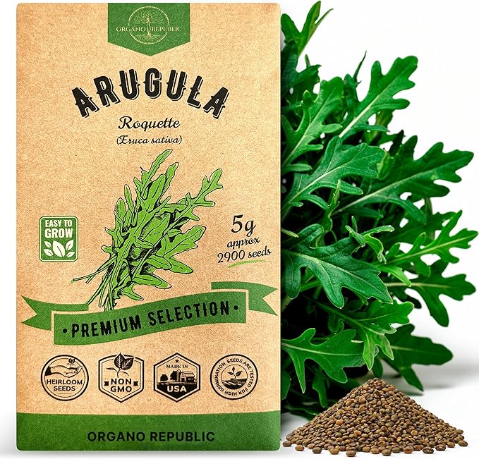 Organo Republic Arugula Roquette Seeds Pack 5G - Over 2900 Non-GMO Heirloom Arugula Seeds for Planting Greens in Individual Seed Packet, Greens Seeds for Planting Home Garden Indoor & Outdoor Garden