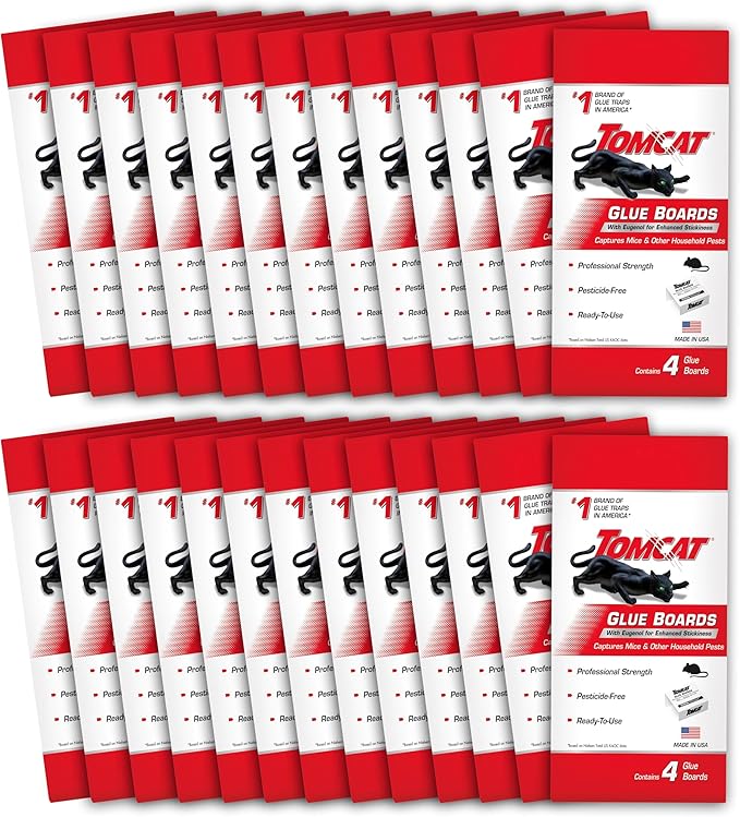 Tomcat Glue Boards with Eugenol for Enhanced Stickiness, Immediate Grip Glue Captures Mice, Cockroaches and Insects, Use Flat or Covered, Ready-To-Use, 26-Pack