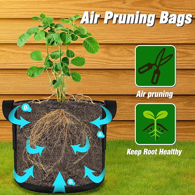 PHYEX 12-Pack 7 Gallon Grow Bags, Heavy Duty Fabric Pots with Handles, Reusable Plant Bags for Vegetable, Herbs & Flowers, BPA-Free, Breathable, Durable
