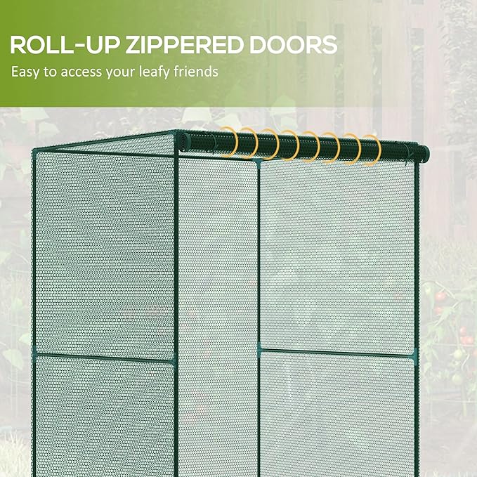 Outsunny 4' x 4' x 6' Crop Cage, Plant Protection Tent with Zippered Doors for Vegetable Garden, Backyard, Dark Green