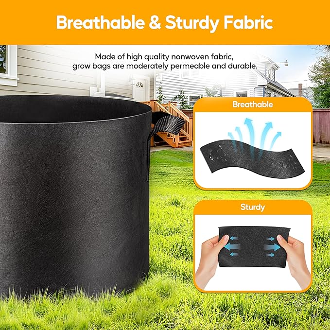 Simple Deluxe Grow Bags 7 Gallon 5 Pack Planter Pots with Handles, Thickened Nonwoven Fabric Aeration Cloth Bag, Heavy Duty Gardening for Tomoato, Potato, Vegetable, Herbs and Flowers, Black