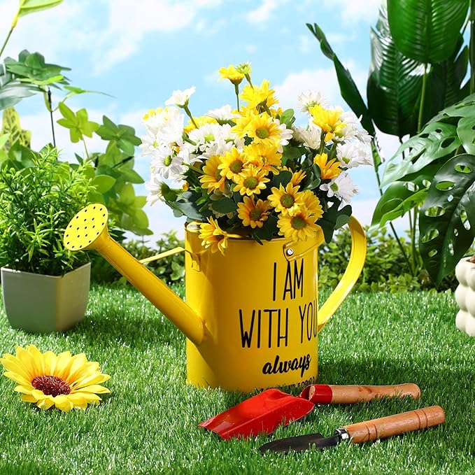 1. 6l Christian Galvanized Metal Watering Can with Inspirational Bible Verses Small Christian Religious Gardening Can Church Gift for Women for Outdoor House Indoor Plants(Yellow,1.6 L)