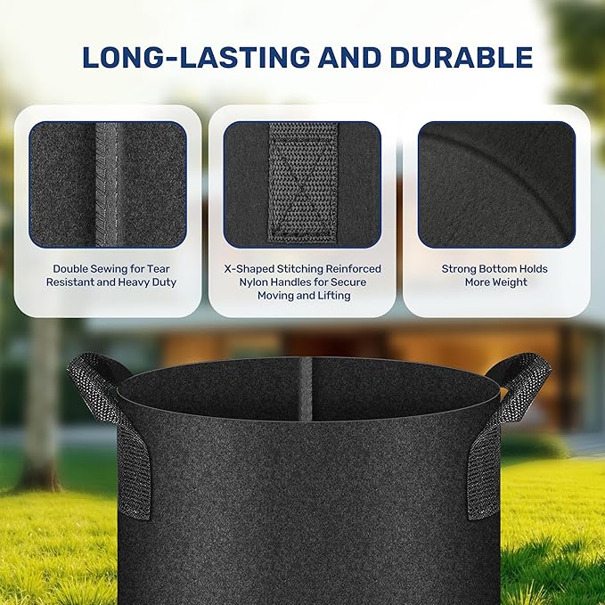 Simple Deluxe 6 Pack 7 Gallon Grow Bags, 300G Vegetable/Flower/Plant Fabric Pots with Handles, Heavy Duty Thickened Nonwoven Planting Bag