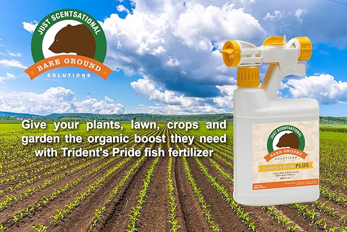 TPCH-1QES Trident's Pride Plus Organic Liquid Fish Fertilizer w/Brown Algae Extract & Chitosan w/Hose End Mixing Sprayer,32 oz