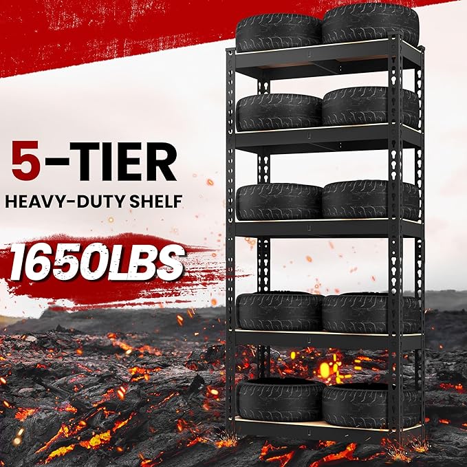Yaheetech Storage Shelves, 5 Tier Heavy Duty Adjustable Metal Shelving Unit, Industrial Utility Rack for Garage Warehouse Pantry Closet (27.5 W x 12 D x 60 H Inches, Black)