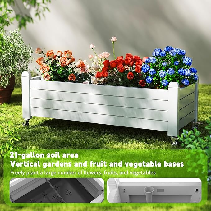 EasyUp Horticulture Garden Planter Box, Divisible Resin Planter Box for Backyard, Patio, Balcony, with 4 Legs and 4 Swivel Lockable Wheels(Ashen,43.31 * 17.72 * 17.56)