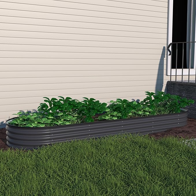 VEIKOU 8×2x1FT Raised Garden Bed, Galvanized Planter Box, 9 in 1 Modular Garden Bed for Outdoor Backyard Vegetables, Flower, Grey