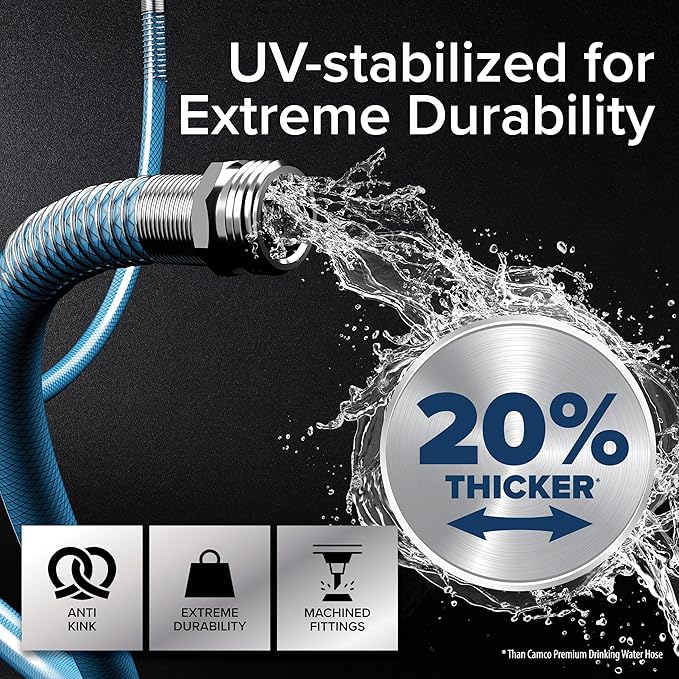 Camco TastePURE 35-Foot Premium Camper/RV Drinking Water Hose - Features a Heavy-Duty No-Kink Design with Strain Relief Ends & 5/8-Inch Inside Diameter - NSF Drinking Water Safe Certified (22843)
